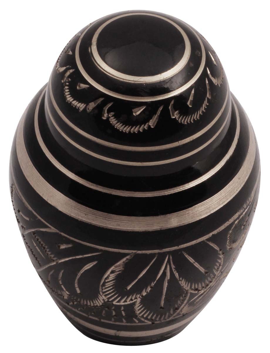 3” Black Brass Pet Cremation Urn – Etched Bloomy Pattern – Hand-Crafted – Solid Urns for Ashes at Wholesale